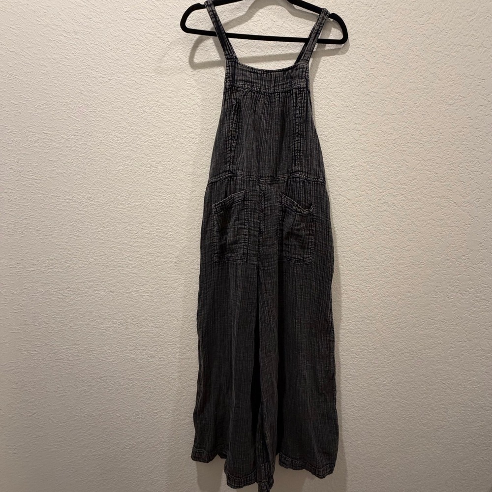Natural Life Charcoal Grey Textured Gauze Wide Leg Jumpsuit Boho XS
